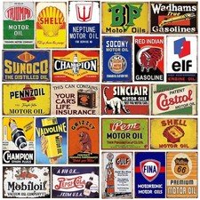 Reproduced Vintage Tin Sign Pack, Gas Oil Retro Advert Antique Metal Signs for