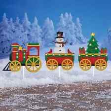 Set of 3 Solar Lighted Christmas Train w/ Snowman Outdoor Yard Decorations
