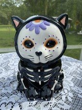 Skeleton Cat Cookie Jar New Halloween Day Of Dead
