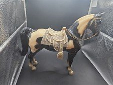 Vintage 1950's Breyer #41 Glossy Black White Pinto Horse Saddle & Chains Reins
