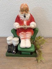Vintage Blow Mold Santa Reading Newspaper in Chair, Kitschy Christmas