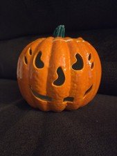 Vintage Dark Orange Ceramic Glaze 7" Jack-O-Lantern Pumpkin