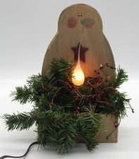 Vintage Farmhouse Country Wooden Snowman Lighted Christmas Accent Table Decor