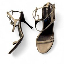 Vintage Gucci Cream Strappy Leather Heels with Lace Up Detail