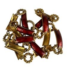 Vintage GUCCI Gold And Red Enamel Chin Link Belt Necklace Authenticated 1970s