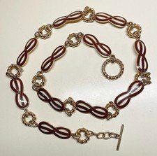 Vintage~GUCCI Italy~RED & WHITE ENAMEL Gold Tone CHAIN BELT or NECKLACE~1970s