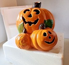 Vintage Halloween Ceramic Pumpkin Jack O Lanterns Trio Fall Decor
