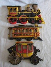 Vintage Homco Train Wall Decor 1975 Set, Train, Trolley & Stagecoach