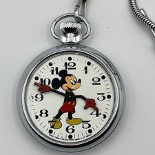 Vintage Mickey Mouse Pocket Watch Walt Disney Productions Made In Great Britain