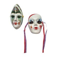 Vintage Oriental Porcelain Mask Set Hand Painted Ceramic Wall Art Decoration (2)
