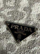 Vintage Prada Milano DAL 1913 Silver & Black Triangle Logo Pendant