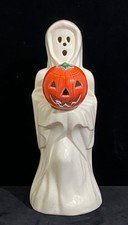 Vintage Tall Ceramic Ghost with Pumpkin Jack O Lantern 13” Tall