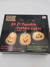 Vtg NOS KMART Halloween Pumpkin Jack-o-Lantern 50 Ct Curtain String Lights
