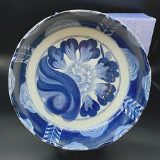 10" Large Japanese Blue White Floral Serving Bowl Pottery Made Japan SIGNED NIB
