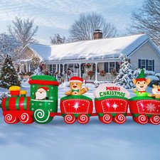 12ft Inflatable Christmas Train with Santa, Reindeer & Gingerbread LED Lights