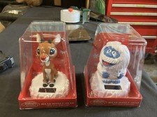 2 New In Box Christmas Rudolph & Abominable Snowman solar Bobbleheads
