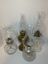 Antique Glass And Brass Oil Lamps set of 4