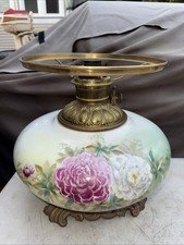 Antique Patented 1890's Banquet Royal Oil Lamp Handpainting 13” Diameter