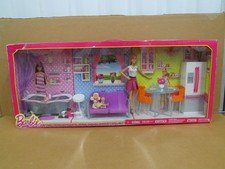 Barbie Doll & Furniture Giftset: 3 Rooms (Kitchen, Bath, Living Room) NIB NOS