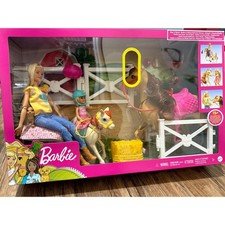 Barbie Hugs n Horses Playset Doll with Horse and Chelsea, 15+ Pieces, New