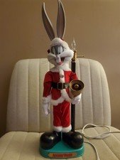 Bugs Bunny Animated Figure Christmas Santa w Lamp Post 26” Looney Tunes 1996