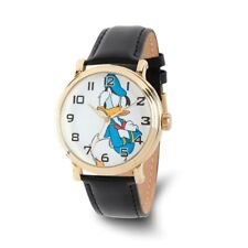 Disney Donald Duck Men's Gold Vintage Alloy Black Leather Watch