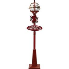 Fraser Hill Farm 69-in. Musical Snow Globe Lamp Post in Red with Santa Claus,...