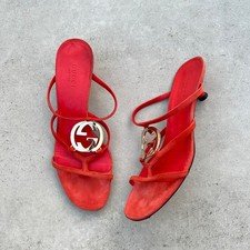 Gucci | Authentic Vintage Watermelon Red GG Logo Gold Hardware Kitten Heel(36.5)