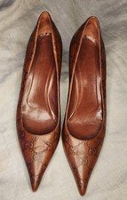 GUCCI Guccissima Leather Pumps Heels 8 B GG Burgundy Brown Pointed Toe Vintage