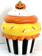 Halloween Pumpkin Cupcake Cookie Jar Retired Kohls Vintage Rare NEW W Tag