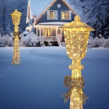 In/Outdoor 5FT Lighted Lamp Post with Bowknot Christmas Decor with LED Lights
