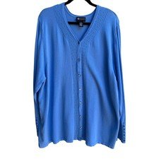 Maggie Barnes Womens Blue Button-Front Knit Beaded Long Sleeve Cardigan Sweater