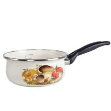 MUSHROOM Enamelware Saucepan,Enameled Cooking Pot w/Long Stay-Cool Handle 1.5 qt