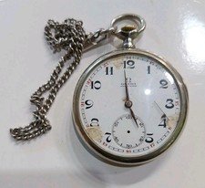 Omega Open Face Pocket Watch Nickel Case Working Need Service