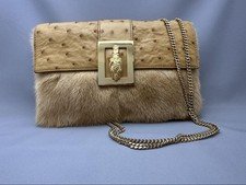 Rare GUCCI Ostrich Mink Fur Shoulder Bag Gift Present 0904b