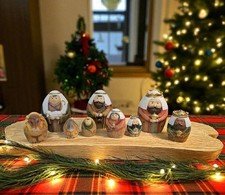 Unique Christmas Nativity Set Nesting Dolls Baby Jesus Mary Joseph & More 9 Pcs