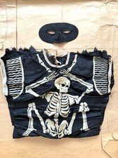 Vintage 1960s/70s Halloween child’s skeleton black&white costume with mask Asis