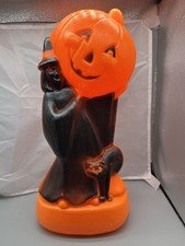 Vintage Halloween Blow Mold Witch Cat Pumpkin 14" General Foam Norfolk Va. Works