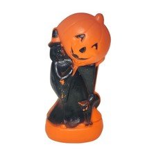 Vintage Halloween Blow Mold Witch Cat Pumpkin 14" General Foam?Not Original Cord