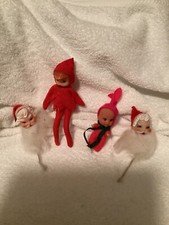 Vintage Pixie Elf , Pipe Cleaner Santa’s, Tiny Baby Red Christmas Ornaments