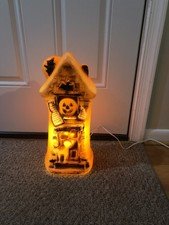Vtg Halloween Orange Haunted House Blow Mold 16" W/ Light Works