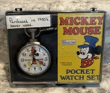 VTG Mickey Mouse Railroad Pocket Watch Set - Bradley Pocket Watch Box 70’s