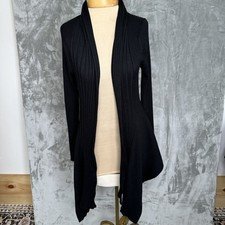 Womens Shana K Ribbed Asymmetrical Black Cardigan S Long Open Front Whimigoth