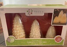 3 Piece LED Color Changing Christmas Tree Set Glass Battery Operated Timer