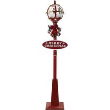 69-in. Musical Snow Globe Lamp Post in Red with Santa Claus, Cascading Snow, ...