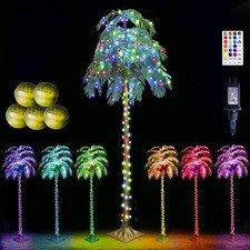 7 FT Color Changing LED Palm Tree with Coconuts, Remote Control - for Pool, B...