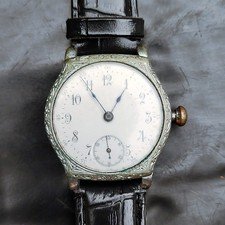 Antique 1902 Omega Pocket Watch Converted Wristwatch Runs Needs Stem Repair