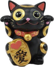 ATL Ebros Black Maneki Neko Cat Collector Figurine Japanese Lucky Cat Charm Mao