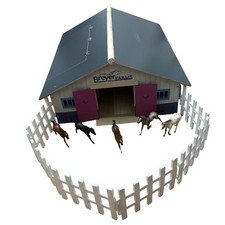 Breyer Farms Deluxe Wood Stable Playset Retired Horse Barn + Fence, 10 Horses