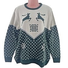 British Christmas Jumpers Women’s Fair Isle Dancing Stags Jumper, Green Size XXL